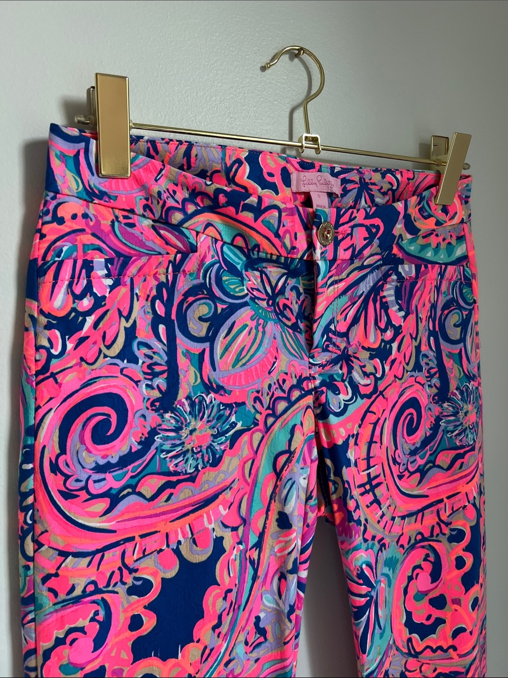 Lilly Pulitzer | Pink, Blue & Teal Paisley Straight-Leg Pants #12816 Size 0 - Picture 5 of 16